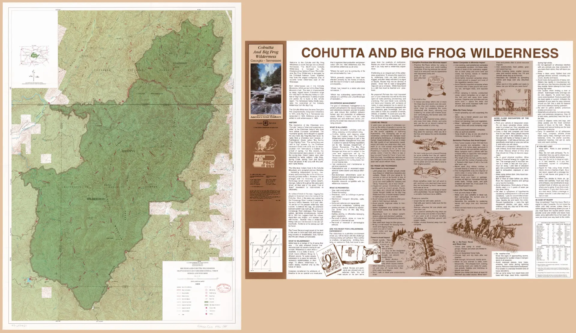 Official Forest Service map of the Cohutta and Big Frog Wilderness areas, showing trails, topography, and wilderness boundaries